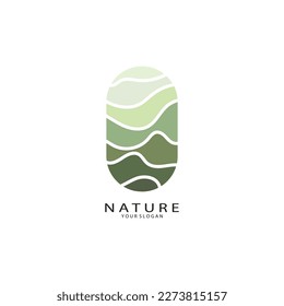 Logo del vector de la naturaleza. con árboles, ríos, mares, montañas, emblemas comerciales, tarjetas de viaje, salud ecológica,