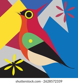 Nature Vector Pattern with Birds Flowers and Leaves Motif in Modern Design Style
