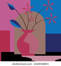 Nature Vector Pattern with Flower and Leaf Vase Motif in Modern Design Style