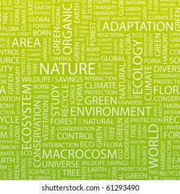 NATURE. Vector pattern with word cloud. Illustration with different association terms.