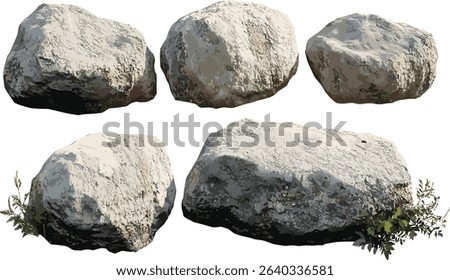 Nature vector rocks solid cutout shapes, realistic stone texture, terrain, mountain, geology, landscape background, natural environment, outdoor elements, rough surfaces