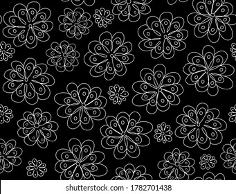 Nature vector seamless pattern with hand drawn flowers