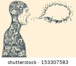 Nature versus Technology. Birds in speech bubble formation as the essence of words.