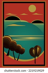 Natur-Vertikal-Banner im flachen, einfachen Stil. Retro-Hintergrund