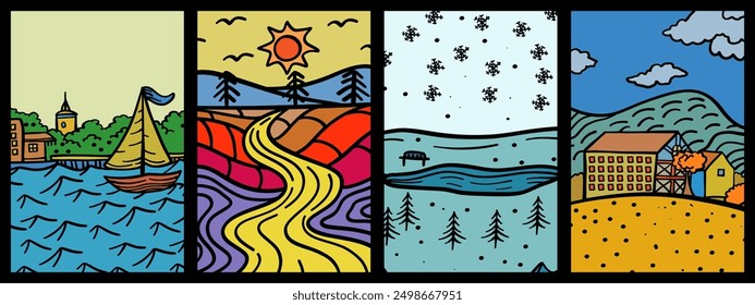 nature view doodle hand drawing background for design, background, banner, poster, etc
