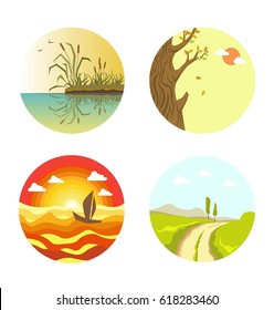Nature views on four circles isolated on white