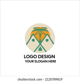 nature vila logo template. palm villa logo icon illustration