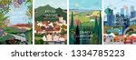 Nature, village, country, city landscapes. Vector illustration of natural, urban and rustic background for poster, banner, card, brochure or cover.