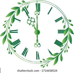 Nature Vintage antique clock vector design Eleve o'clock, Green colour clock, vector illustration design isolate on white background.Clock icon page symbol for your web site design Clock icon logo,