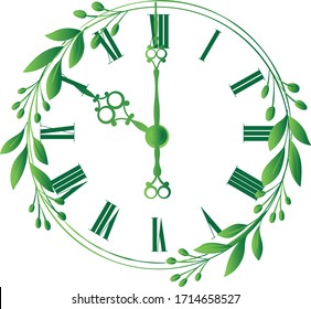 Nature Vintage antique clock vector design Ten o'clock, Green colour clock, vector illustration design isolate on white background.Clock icon page symbol for your web site design Clock icon logo,