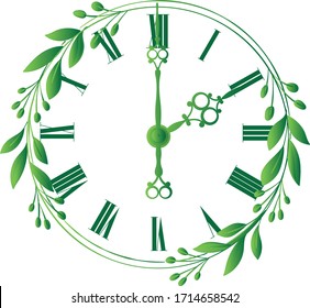 Nature Vintage antique clock vector design Two o'clock, Green colour clock, vector illustration design isolate on white background.Clock icon page symbol for your web site design Clock icon logo,
