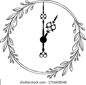 Nature Vintage antique clock vector design one o'clock, Black colour clock, vector illustration design isolate on white background.Clock icon page symbol for your web site design Clock icon logo, app