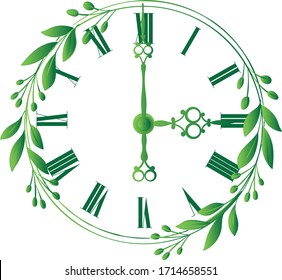 Diseño vintage vintage vintage de relojes antiguos Tres en punto, reloj de color verde, diseño de ilustración vectorial aislado en fondo blanco.Símbolo de página de icono de reloj para el diseño de su sitio web Icono de reloj,