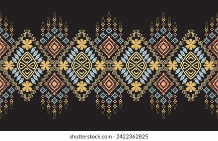 Nature vintage cross stitch traditional ethnic pattern paisley flower Ikat background abstract Aztec African Indonesian Indian seamless pattern.Design for background ,curtain, carpet, wallpaper.
