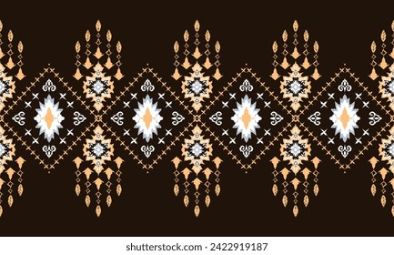 Nature vintage cross stitch traditional ethnic pattern paisley flower Ikat background abstract Aztec African Indonesian Indian seamless patternDesign for background ,curtain, carpet, wallpaper.