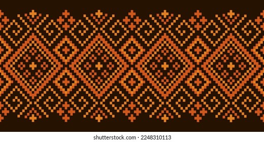 Nature vintages cross stitch traditional ethnic pattern paisley flower Ikat background abstract Aztec African Indonesian Indian seamless pattern for fabric print cloth dress carpet curtains and sarong