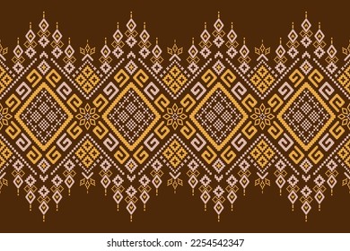 Nature vintages cross stitch traditional ethnic pattern paisley flower Ikat background abstract Aztec African Indonesian Indian seamless pattern for fabric print cloth dress carpet curtains and sarong