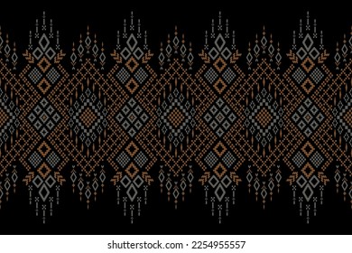 Nature vintages cross stitch traditional ethnic pattern paisley flower Ikat background abstract Aztec African Indonesian Indian seamless pattern for fabric print cloth dress carpet curtains and sarong