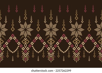 Nature vintages cross stitch traditional ethnic pattern paisley flower Ikat background abstract Aztec African Indonesian Indian seamless pattern for fabric print cloth dress carpet curtains and sarong