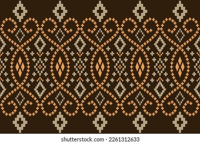 Nature vintages cross stitch traditional ethnic pattern paisley flower Ikat background abstract Aztec African Indonesian Indian seamless pattern for fabric print cloth dress carpet curtains and sarong