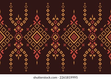 Nature vintages cross stitch traditional ethnic pattern paisley flower Ikat background abstract Aztec African Indonesian Indian seamless pattern for fabric print cloth dress carpet curtains and sarong