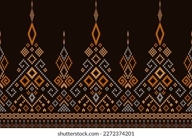 Nature vintages cross stitch traditional ethnic pattern paisley flower Ikat background abstract Aztec African Indonesian Indian seamless pattern for fabric print cloth dress carpet curtains and sarong