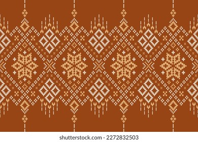 Nature vintages cross stitch traditional ethnic pattern paisley flower Ikat background abstract Aztec African Indonesian Indian seamless pattern for fabric print cloth dress carpet curtains and sarong