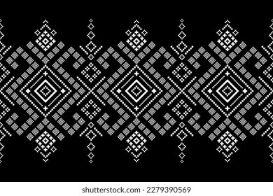 Nature vintages cross stitch traditional ethnic pattern paisley flower Ikat background abstract Aztec African Indonesian Indian seamless pattern for fabric print cloth dress carpet curtains and sarong