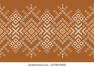 Nature vintages cross stitch traditional ethnic pattern paisley flower Ikat background abstract Aztec African Indonesian Indian seamless pattern for fabric print cloth dress carpet curtains and sarong