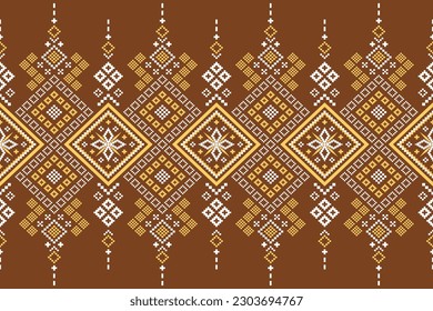 Nature vintages cross stitch traditional ethnic pattern paisley flower Ikat background abstract Aztec African Indonesian Indian seamless pattern for fabric print cloth dress carpet curtains and sarong
