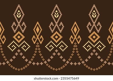 Nature vintages cross stitch traditional ethnic pattern paisley flower Ikat background abstract Aztec African Indonesian Indian seamless pattern for fabric print cloth dress carpet curtains and sarong