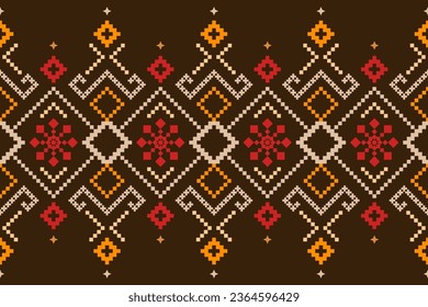 Nature vintages cross stitch traditional ethnic pattern paisley flower Ikat background abstract Aztec African Indonesian Indian seamless pattern for fabric print cloth dress carpet curtains and sarong