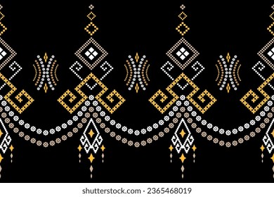 Nature vintages cross stitch traditional ethnic pattern paisley flower Ikat background abstract Aztec African Indonesian Indian seamless pattern for fabric print cloth dress carpet curtains and sarong