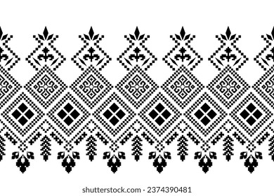 Nature vintages cross stitch traditional ethnic pattern paisley flower Ikat background abstract Aztec African Indonesian Indian seamless pattern for fabric print cloth dress carpet curtains and sarong
