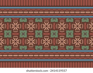Nature vintages cross stitch traditional ethnic pattern paisley flower Ikat background abstract Aztec African Indonesian Indian seamless pattern for fabric print cloth dress carpet curtains and sarong