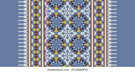 Nature vintages cross stitch traditional ethnic pattern paisley flower Ikat background abstract Aztec African Indonesian Indian seamless pattern for fabric print cloth dress carpet curtains and sarong