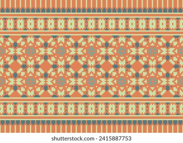 Nature vintages cross stitch traditional ethnic pattern paisley flower Ikat background abstract Aztec African Indonesian Indian seamless pattern for fabric print cloth dress carpet curtains and sarong