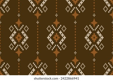 Nature vintages cross stitch traditional ethnic pattern paisley flower Ikat background abstract Aztec African Indonesian Indian seamless pattern for fabric print cloth dress carpet curtains and sarong
