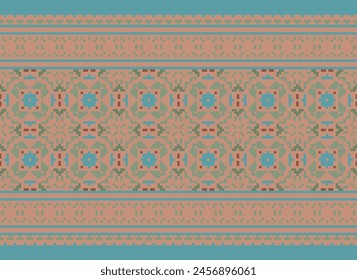 Nature Vintages Cross Stitch Traditional Ethnic Pattern Paisley Flower Ikat Background Abstract Aztec African Indonesian Indian Seamless Pattern for Fabric Print Cloth Dress Carpet Curtains and Sarong