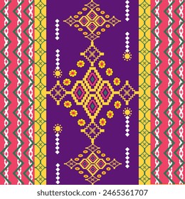 Nature vintages cross stitch traditional ethnic pattern paisley flower Ikat background abstract Aztec African Indonesian Indian seamless pattern for fabric print cloth dress carpet curtains and sarong