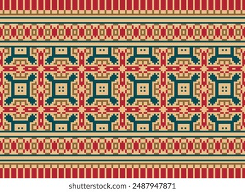 Nature vintages cross stitch traditional ethnic pattern paisley flower Ikat background abstract Aztec African Indonesian Indian seamless pattern for fabric print cloth dress carpet curtains and sarong