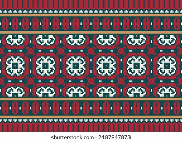 Nature vintages cross stitch traditional ethnic pattern paisley flower Ikat background abstract Aztec African Indonesian Indian seamless pattern for fabric print cloth dress carpet curtains and sarong