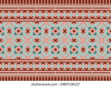Nature vintages cross stitch traditional ethnic pattern paisley flower Ikat background abstract Aztec African Indonesian Indian seamless pattern for fabric print cloth dress carpet curtains and sarong