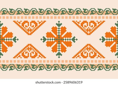 Nature vintages cross stitch traditional ethnic pattern paisley flower Ikat background abstract Aztec African Indonesian Indian seamless pattern for fabric print cloth dress carpet curtains and sarong