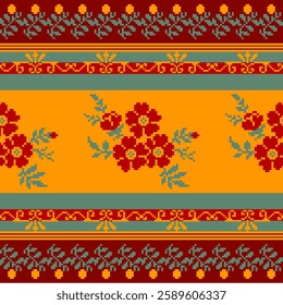Nature vintages cross stitch traditional ethnic pattern paisley flower Ikat background abstract Aztec African Indonesian Indian seamless pattern for fabric print cloth dress carpet curtains and sarong