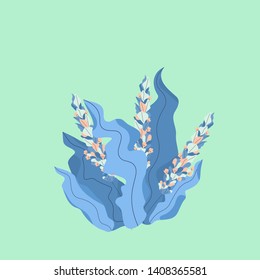 Nature wallpaper with lavender flowers and big leaves. isolated on white background. stock vector illustration.
