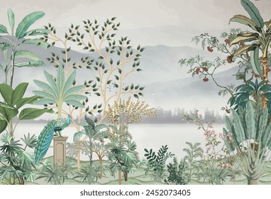 Nature Wallpaper, Mughal Garden plant, watercolor tree and background.