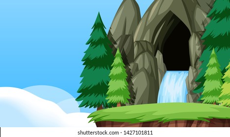 A nature water cave landscape illustration