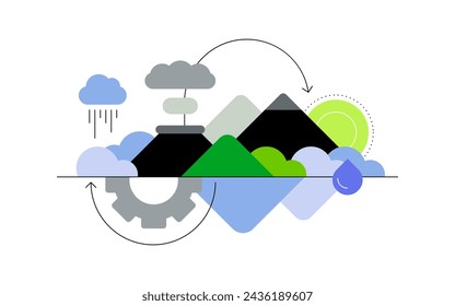 Nature and water cycle. Landscape. Simple abstract scheme. Infographic element. Vector file.