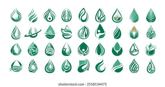 Nature water drop leaf human logo design set